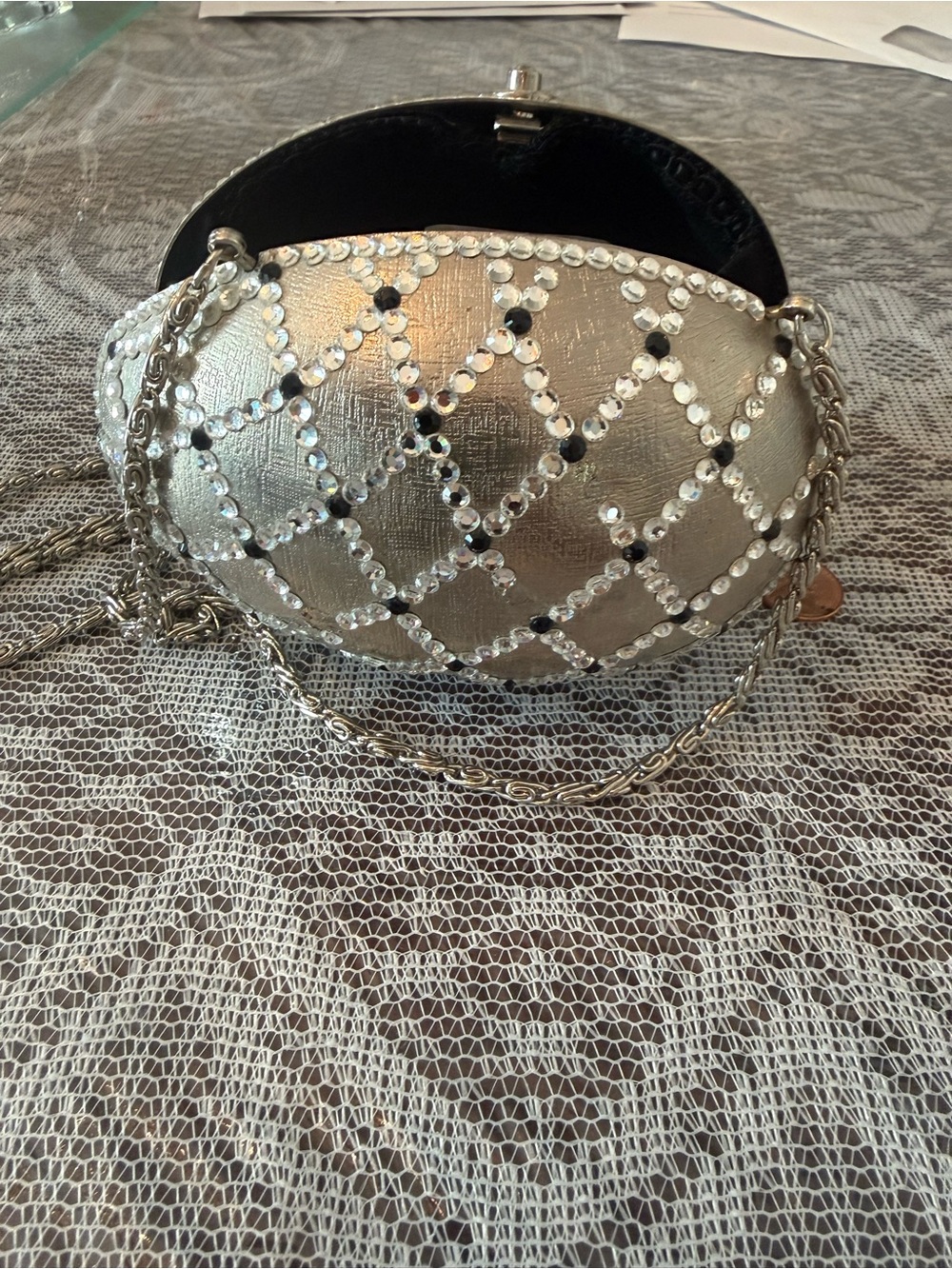 Silver Crystal-Accented Mini Crossbody Bag